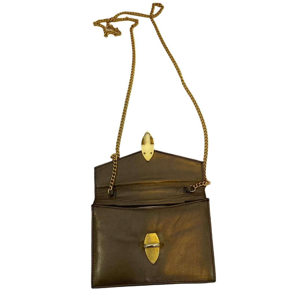 Susan Gail Women Clutch Vintage Leather Bag Brown Gold Chain Push Lock Jackie O.